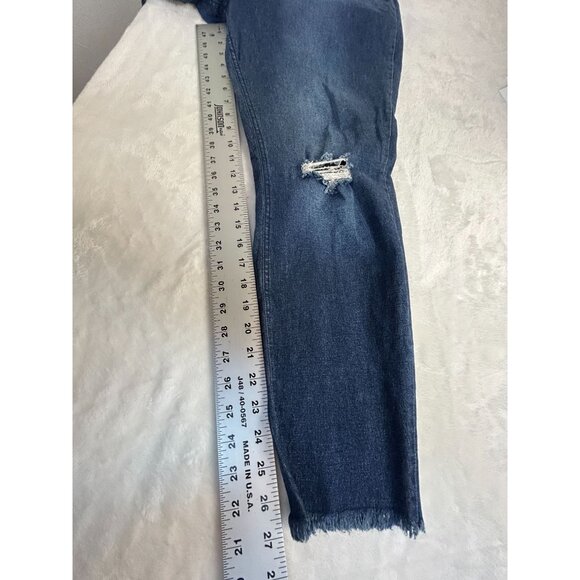 Hue Womens Blue Distressed Denim Skinny Jeans XL Stretch Frayed Hem Mid-Rise - Picture 10 of 10